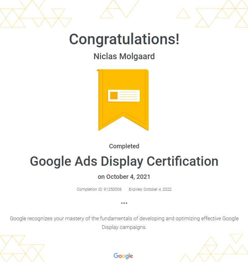 Google ads display certifikat