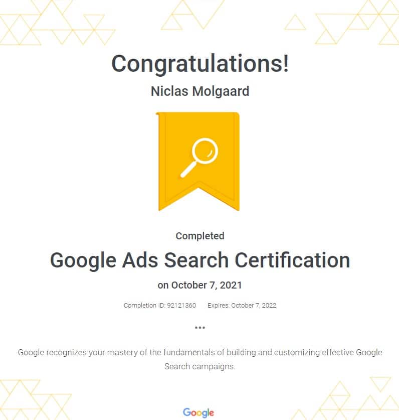 Google Ads search certifikat