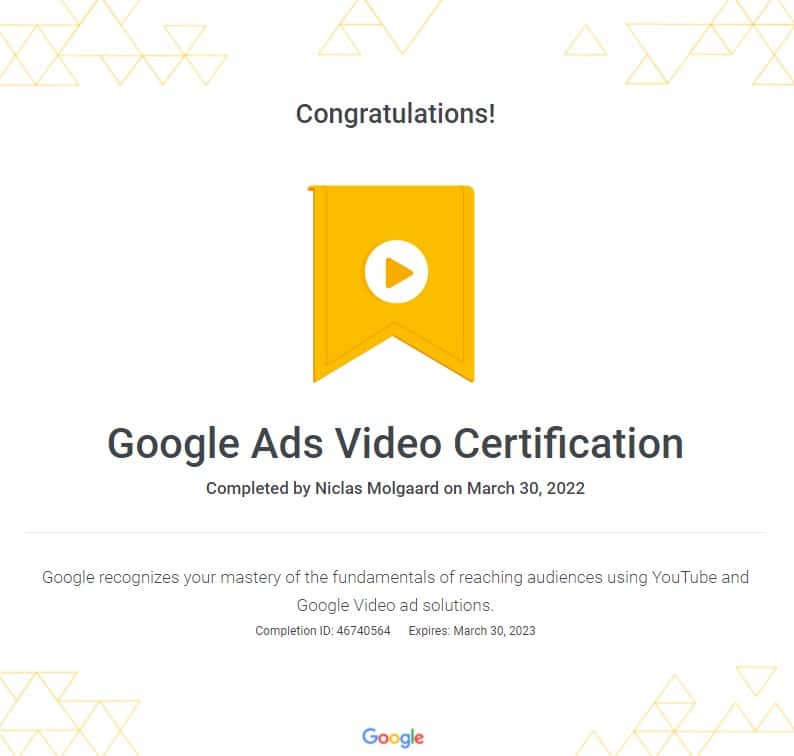 Google ads video certificeret